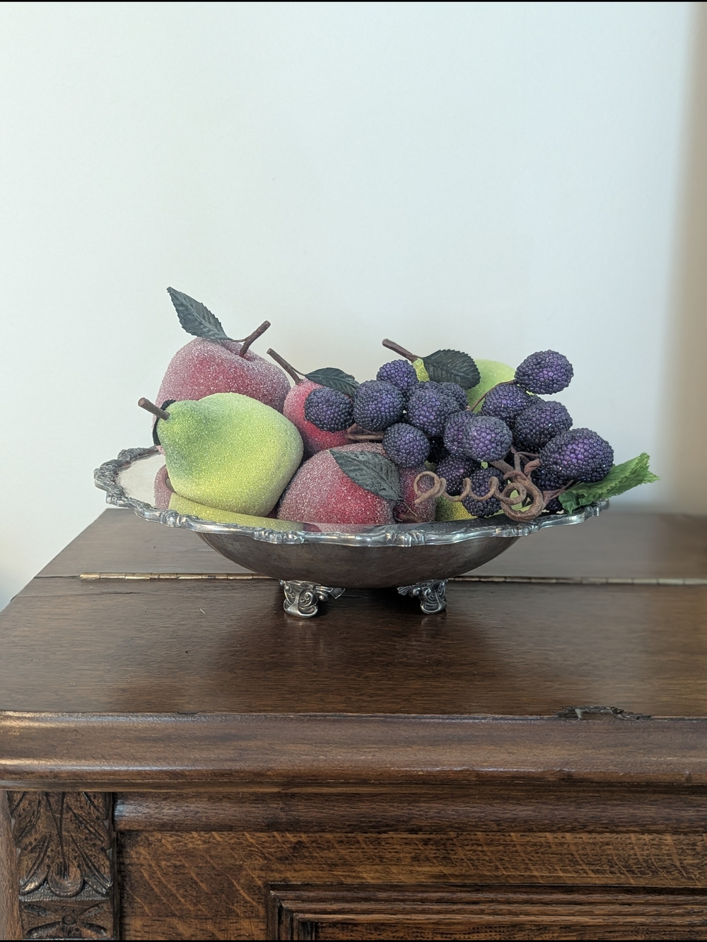 Poole Silver Footed Bowl & Sugared Faux Fruit Centerpiece Set - Picture 2 of 13